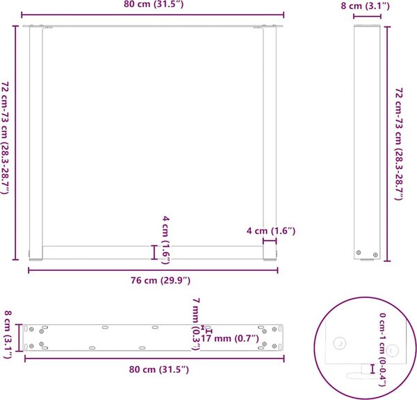 VidaXL Nohy k jídelnímu stolu ve tvaru U, 2 ks, ocel, 80 x (72-73) cm, ocel [4013190] Barva: Černá