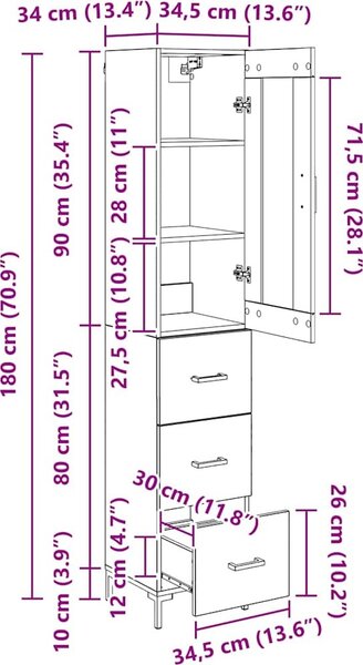 VidaXL Skříň highboard 34,5 x 34 x 180 cm kompozitní dřevo [3416061] Barva: dub sonoma