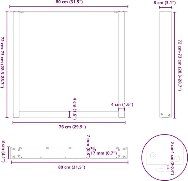 VidaXL Nohy k jídelnímu stolu ve tvaru U, 2 ks, ocel, 80 x (72-73) cm, ocel [4013190] Barva: Černá