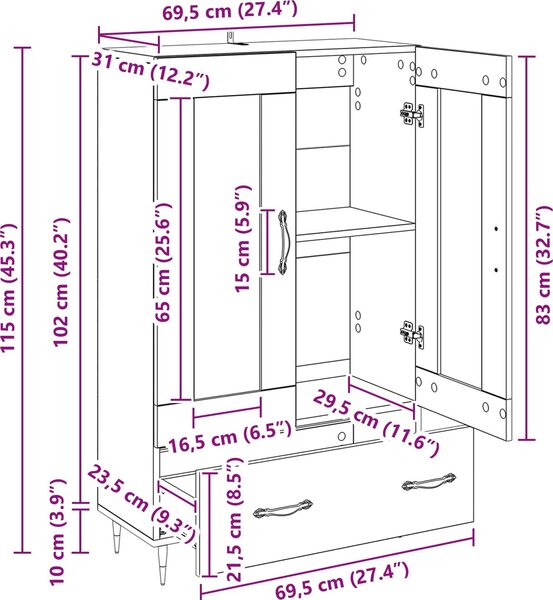 VidaXL Skříň highboard 69,5 x 31 x 115 cm kompozitní dřevo [882552] Barva: kouřový dub