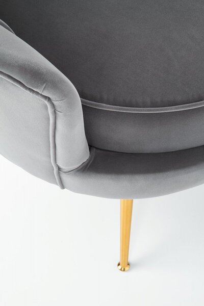Designové křeslo AMORINITO — kov, látka, zlatá / šedá