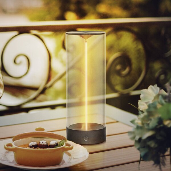 OSRAM Akumulátorová stolní lampa ENDURA STYLE DECOR FILAMENT šedá, IP54, stmívatelný, Hliník / šedá / zinek, Plast, Moderní