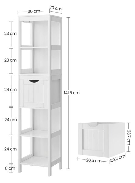 REGÁL DO KOUPELNY, bílá, 30/141.5/30 cm MID.YOU - Koupelnové série, Online Only