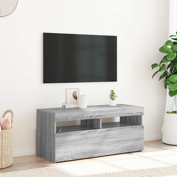 VidaXL TV stolek s LED 90 x 35 x 40 cm kompozitní dřevo [862554] Barva: Bílá