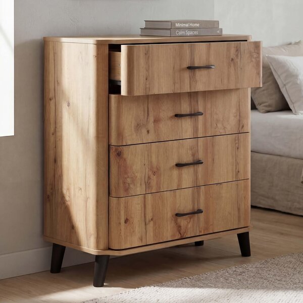 Komoda HWC-P42, píborník, 4 zásuvky, MDF 92 x 80 x 40 cm vzhled dubu Wotan