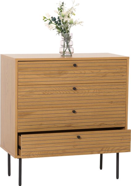 Komoda HWC-N78, píborník, 4 zásuvky, skandinávský styl kov dřevo melamin MVG 85x80x40cm pírodní