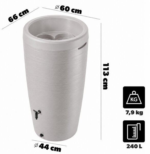 Sud na dešťovou vodu GOBI 240 l, šedá, s kohoutkem 3/4