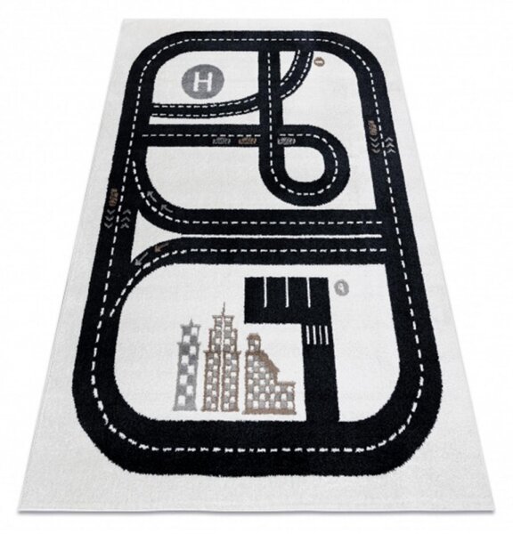Dětský kusový koberec Závodní dráha krémově bílý 80x150cm