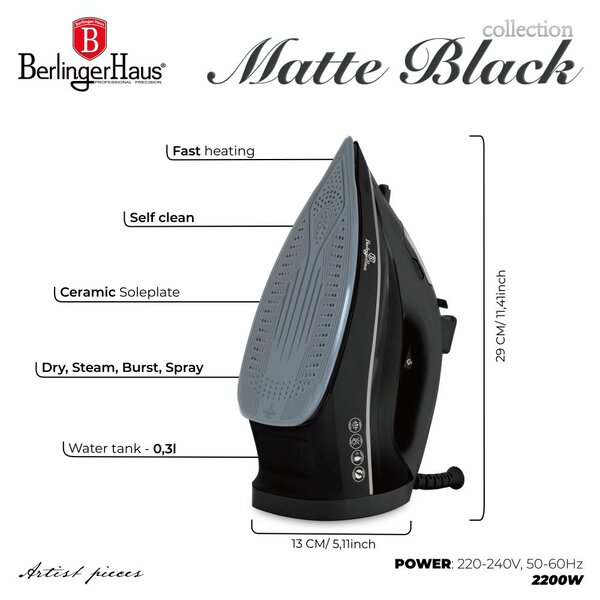 Žehlička napařovací 2200 W Matte Black Collection