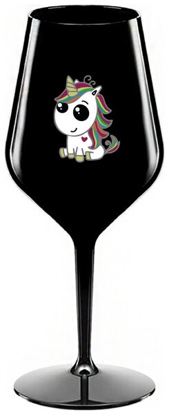 DUHOVÝ JEDNOROŽEC - černá nerozbitná sklenička na víno 470 ml