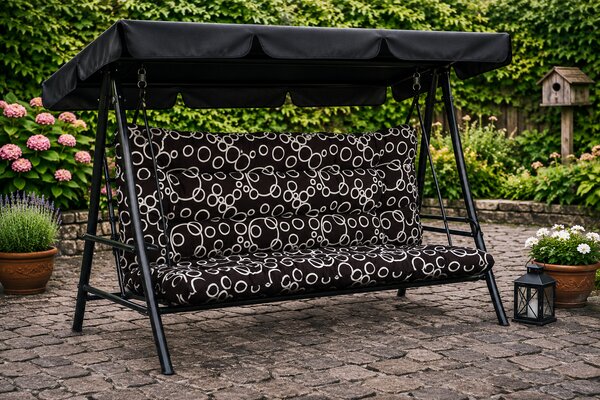 Polstr a opěrka na zahradní houpačku - 120 cm - bílé kruhy - 120 cm