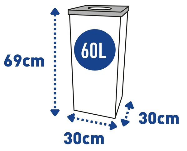 Alda Koš na tříděný odpad Eko Square 60 l, modré víko - papír, lakovaná ocel, šedá