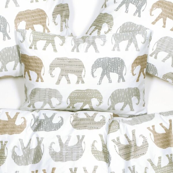 Povlečení SATÉN DESIGN elephants šedobéžová 140 x 200/70 x 90 cm