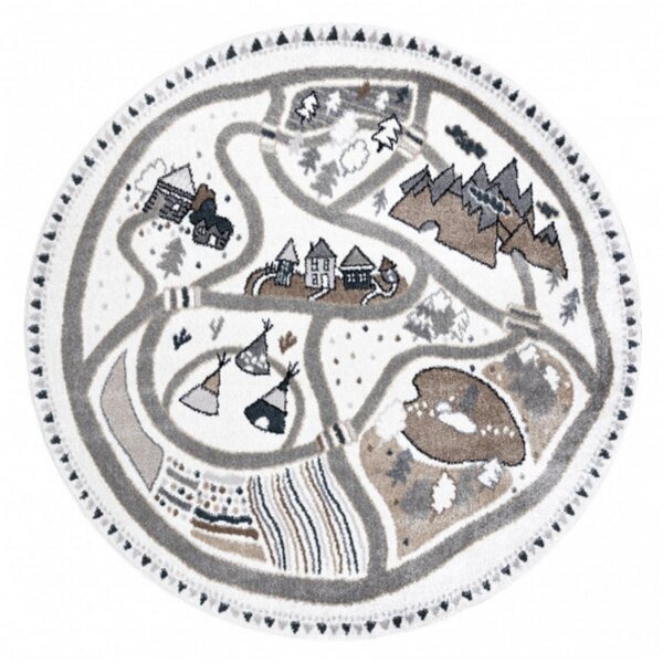 Dětský kusový koberec Vesnička krémově bílý kruh 160cm