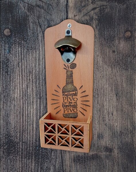 WoodResinHome Nástěnný dřevěný otvírák na láhve