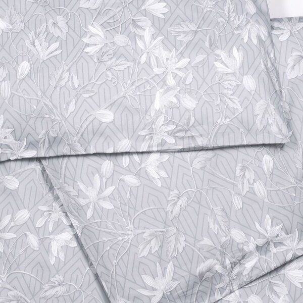Povlečení SATÉN DESIGN deco floral šedobílá 140 x 200/70 x 90 cm