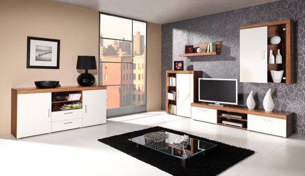 Stylový nábytek SAMBA sestava 6 švestka / krémový - Švestka / Grafit, Bez osvětlení LED