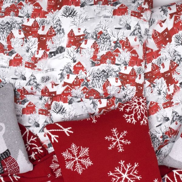 Povlečení SATÉN DESIGN lapland bíločervená 140 x 200/70 x 90 cm