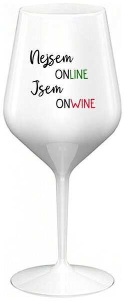 NEJSEM ONLINE JSEM ONWINE - bílá nerozbitná sklenička na víno 470 ml