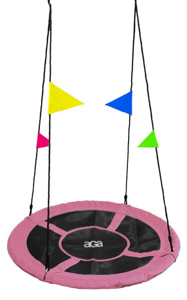 Aga Závěsný houpací kruh 90 cm Růžový s vlajkami