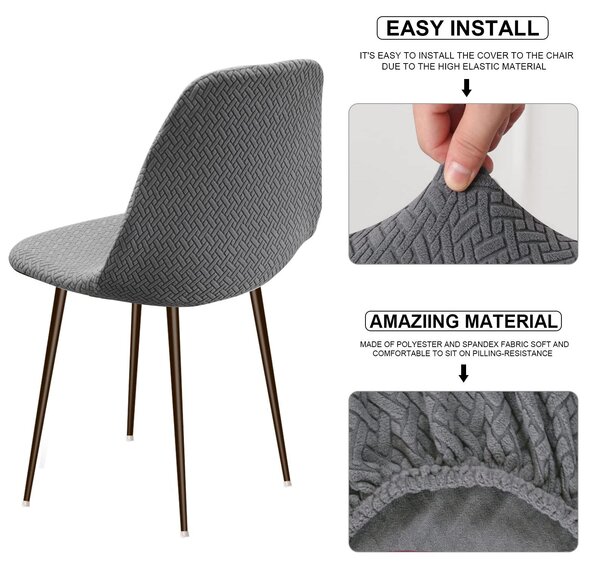 Elastické potahy na jídelní židle – skandinávský styl – 4 kusy – šedé