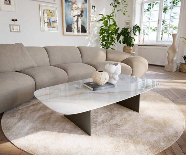 DELIFE Konferenční stolek Edge oválný tvar 140×80 cm keramika Onyx Pearl Salto kov titanová barva
