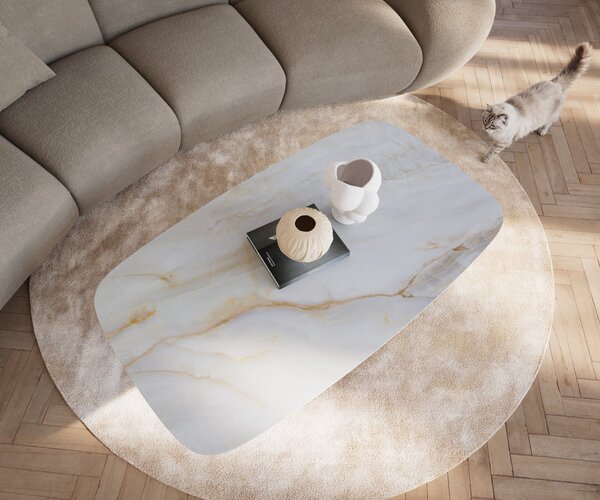 DELIFE Konferenční stolek Edge oválný tvar 140×80 cm keramika Onyx Pearl Salto kov titanová barva