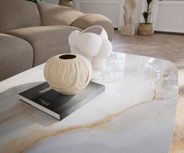 DELIFE Konferenční stolek Edge oválný tvar 140×80 cm keramika Onyx Pearl Salto kov titanová barva