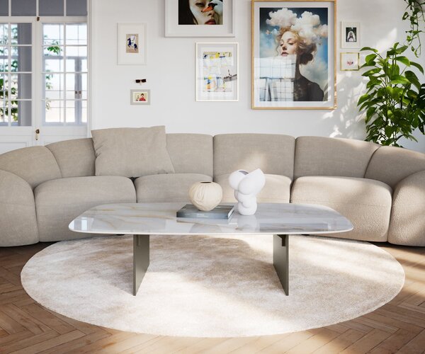DELIFE Konferenční stolek Edge oválný tvar 140×80 cm keramika Onyx Pearl Salto kov titanová barva