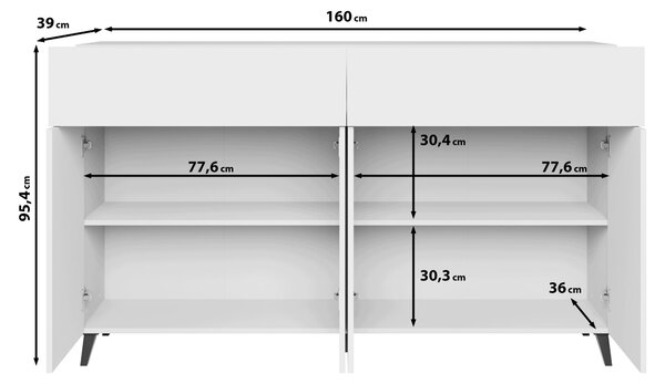 Široká komoda do obývacího pokoje, šířka 160 cm, barva: černá grafit