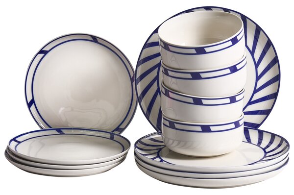 Sada 12 kusů nádobí SHISO Porcelán Bílá/Modrá