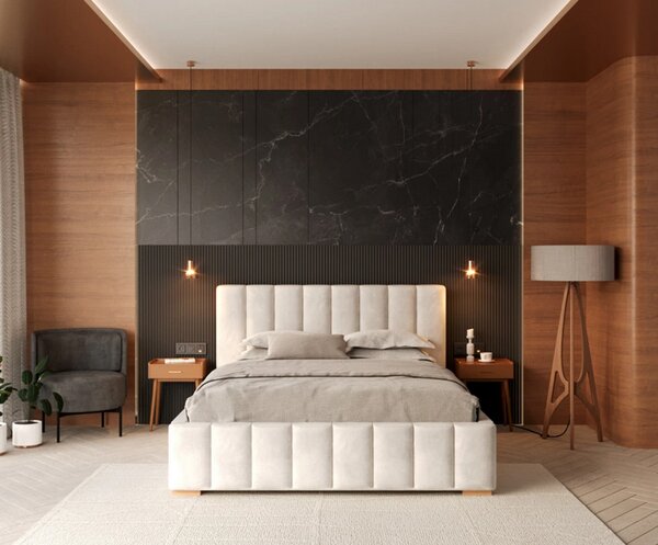 Čalouněná postel AUSTIN 90x200 cm Bílá Trinity s úložným prostorem kovový rošt