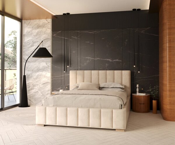 Čalouněná postel AUSTIN 90x200 cm Krémová Trinity s úložným prostorem kovový rošt