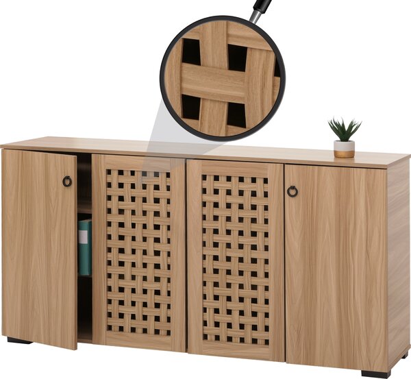 Píborník HWC-N87, komoda skíový píborník, 3D proutný design 4 dvíka 9 úloných prostor 83x159x37cm hndý