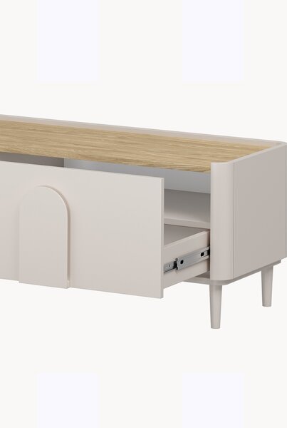 TV stolek Amilio 220 cm na nožkách - kašmírová / dub olejovaný / kašmírové úchytky