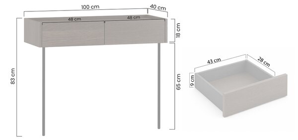 Moderní konzola Dunari 100 cm s šuplíky a kovovými nohami - dub dunin