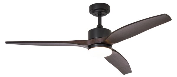 Chytrý stropní ventilátor černý s dřevěným potiskem 132 cm vč. LED stmívatelné s dálkovým ovládáním - Joly