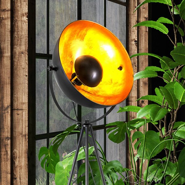 Globo Stojací lampa Timo, černá/zlatá, kov, výška 153 cm, E27, Černá, Obývací pokoj / jídelna, kov