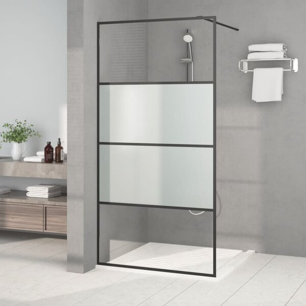 Sprchová zástěna walk-in černá 100x195 cm napůl mléčné ESG sklo 152127