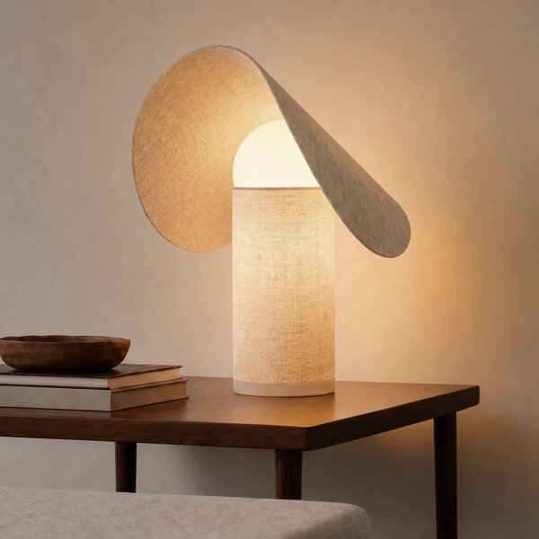 Lucande LED stolní lampa Sansibar, béžová, 35 cm, stmívatelné, stmívatelný, Krémová / jantar, Ložnice, Textil / tkanina / hedvábí, Design