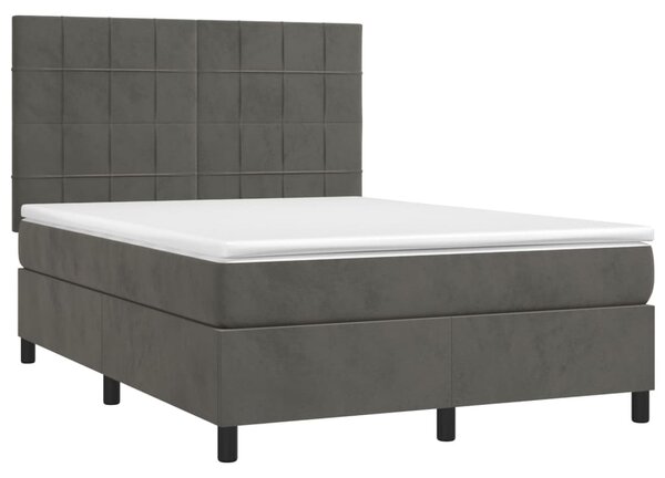 Box spring postel s matrací a LED tmavě šedá 140x200 cm samet 3136126