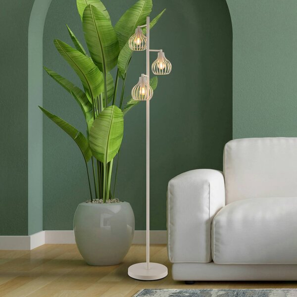Globo Stojací lampa Mateo, krémová, kovová, 161 cm, 3 žárovky, E27, Krémová / jantar, Obývací pokoj / jídelna, kov