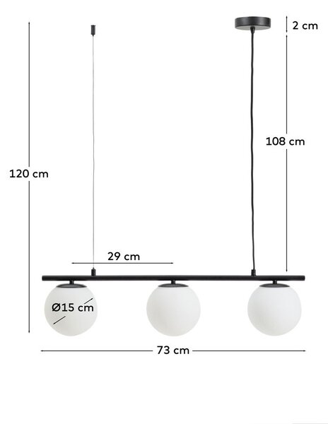 Bílé/černé kovové závěsné svítidlo se skleněným stínidlem Brisia – Kave Home