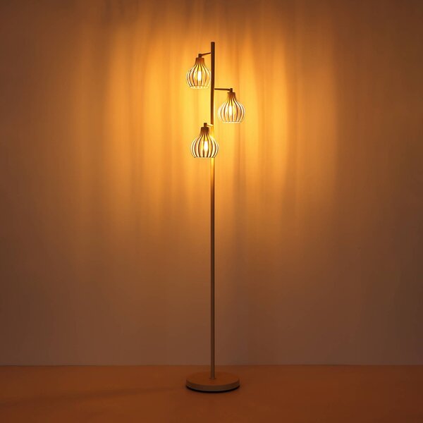 Globo Stojací lampa Mateo, krémová, kovová, 161 cm, 3 žárovky, E27, Krémová / jantar, Obývací pokoj / jídelna, kov