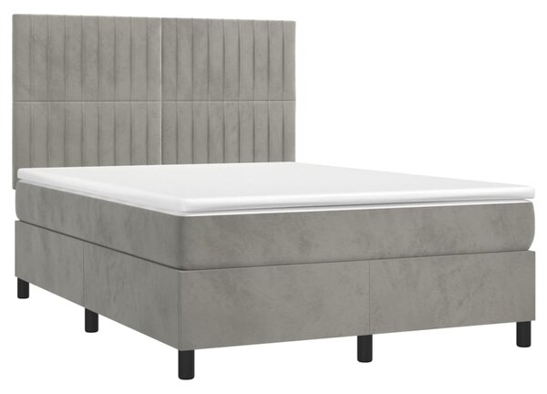 Box spring postel s matrací a LED světle šedá 140x190 cm samet 3136239