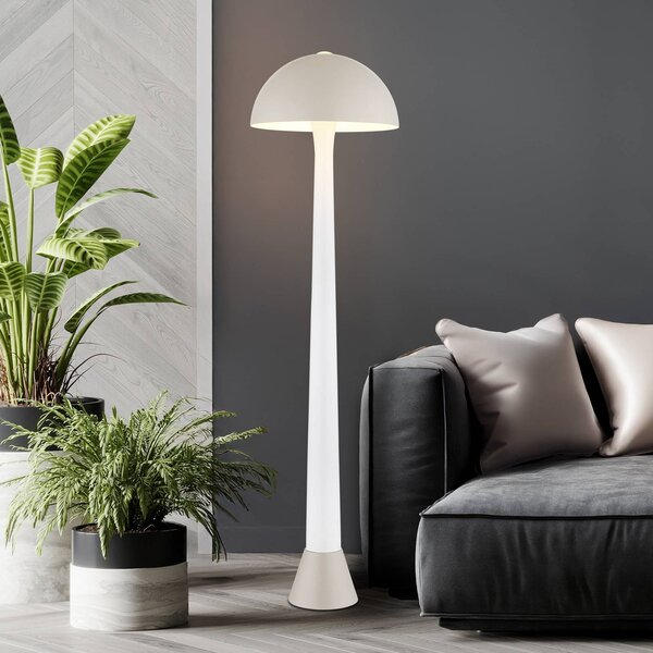 Globo Stojací lampa Merlin, písková/bílá, kov, výška 150 cm, E27, Krémová / jantar, Obývací pokoj / jídelna, kov