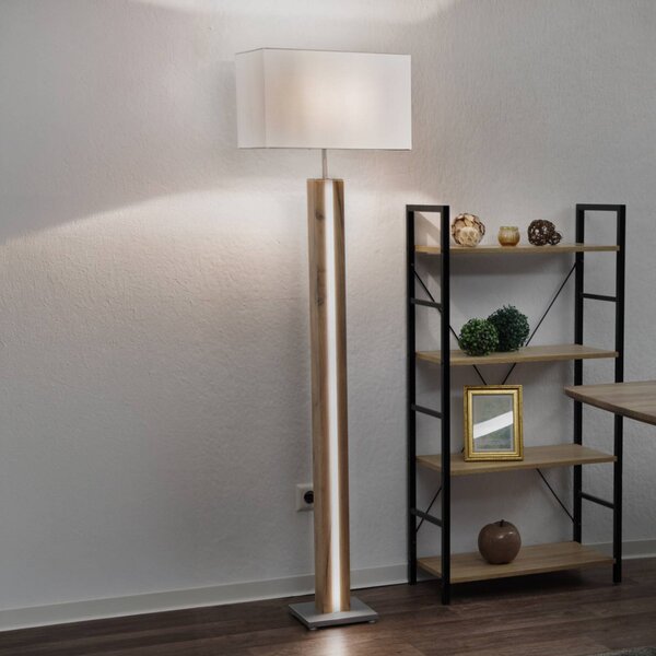 Globo Stojací lampa Forest, dřevo/béžová, textil, E27 + LED, stmívatelné, stmívatelný, Tmavé dřevo, Obývací pokoj / jídelna, Dřevo