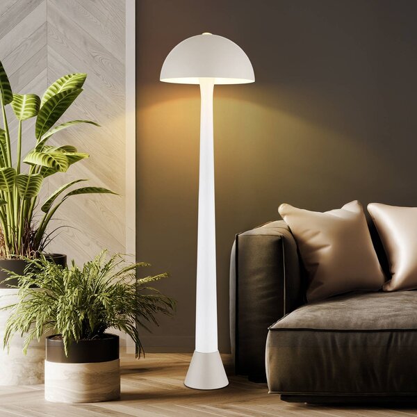 Globo Stojací lampa Merlin, písková/bílá, kov, výška 150 cm, E27, Krémová / jantar, Obývací pokoj / jídelna, kov