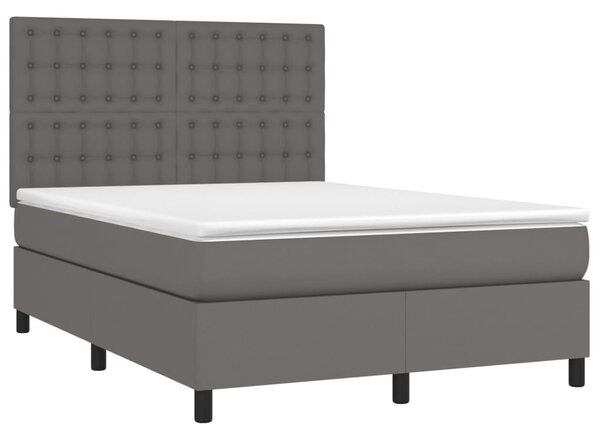 Box spring postel s matrací a LED šedá 140x200 cm umělá kůže 3135949