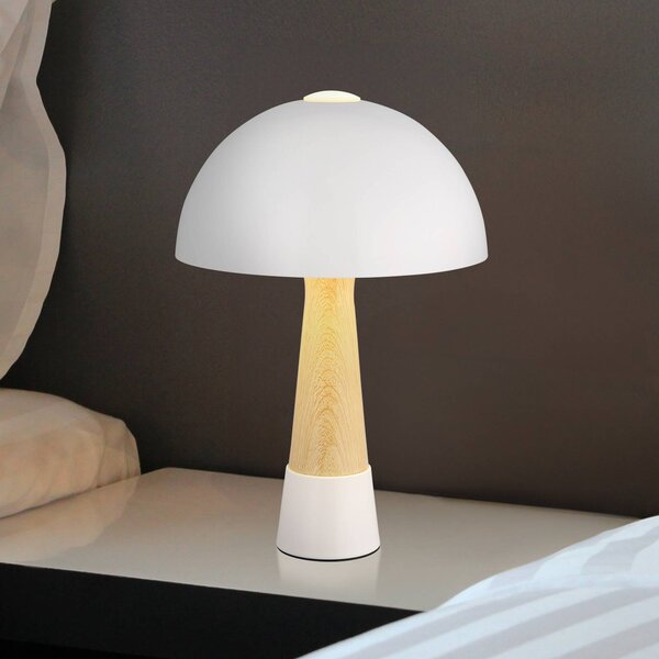 Globo Stolní lampa Paulin, písková/vzhled dřeva, kov, 37 cm, E27, Krémová / jantar, Obývací pokoj / jídelna, kov, Skandinávský